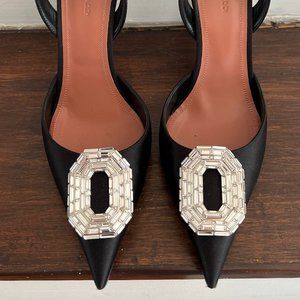 Amina Mauddi Slingback Rhinestone Black Satin Pumps Size 39.5